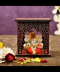 Expleasia Pagdi Ganesha Idol with Wooden Temple for Home mandir| Temple| car Dashboard| Gift Items | Festival Item| showpiece| Temple Decor| Office| Housewarming Gifts| Idol showpiece-thumb2