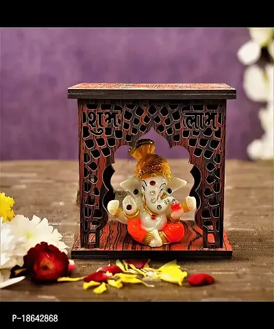 Expleasia Pagdi Ganesha Idol with Wooden Temple for Home mandir| Temple| car Dashboard| Gift Items | Festival Item| showpiece| Temple Decor| Office| Housewarming Gifts| Idol showpiece-thumb3