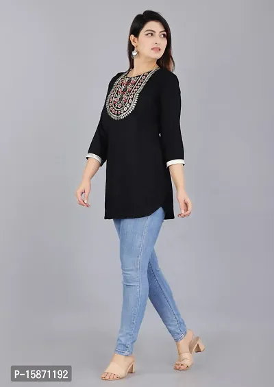 Women Viscose Rayon Straight Top Black-thumb3