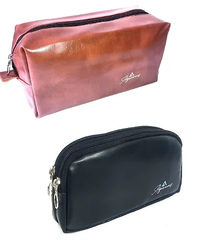 Aquarious Bags Faux Leather Pouch Mobile Carrying Travel Pouch Combo Set of 2