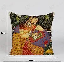 b7 CREATIONS Rajasthani Royal Decor Ethnic Decorative Throw/Pillow Covers, Digital Print Cushion Covers in Jute Fabric for Living Room, Bed Room, 16 x 16 inch (Set of 5- Royal Design Cases)-3116-thumb1