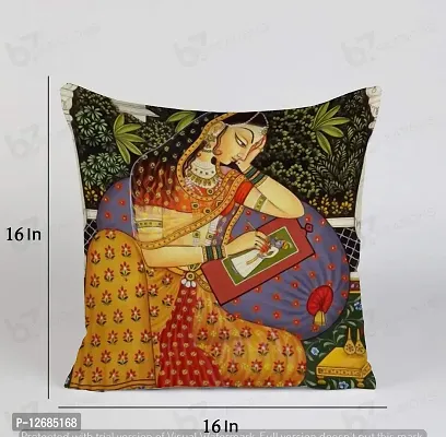 b7 CREATIONS Rajasthani Royal Decor Ethnic Decorative Throw/Pillow Covers, Digital Print Cushion Covers in Jute Fabric for Living Room, Bed Room, 16 x 16 inch (Set of 5- Royal Design Cases)-3116-thumb2