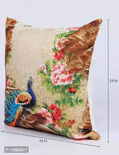 b7 CREATIONS | Indian Traditional Peacock Digital Printed Design in Jute Fabric Throw/Pillow Covers, Cushion Covers for Living Room, Bed Room  Sofa 16 inch times; 16 inch or 40x40 cm Set of 5 | B7_CU_2081_16-thumb3