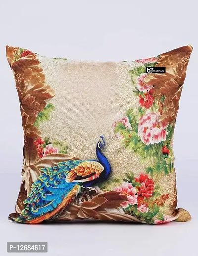 b7 CREATIONS | Indian Traditional Peacock Digital Printed Design in Jute Fabric Throw/Pillow Covers, Cushion Covers for Living Room, Bed Room  Sofa 16 inch times; 16 inch or 40x40 cm Set of 5 | B7_CU_2081_16-thumb5