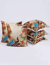 b7 CREATIONS | Indian Traditional Peacock Digital Printed Design in Jute Fabric Throw/Pillow Covers, Cushion Covers for Living Room, Bed Room  Sofa 16 inch times; 16 inch or 40x40 cm Set of 5 | B7_CU_2081_16-thumb1