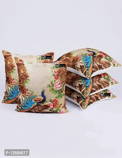 b7 CREATIONS | Indian Traditional Peacock Digital Printed Design in Jute Fabric Throw/Pillow Covers, Cushion Covers for Living Room, Bed Room  Sofa 16 inch times; 16 inch or 40x40 cm Set of 5 | B7_CU_2081_16-thumb2