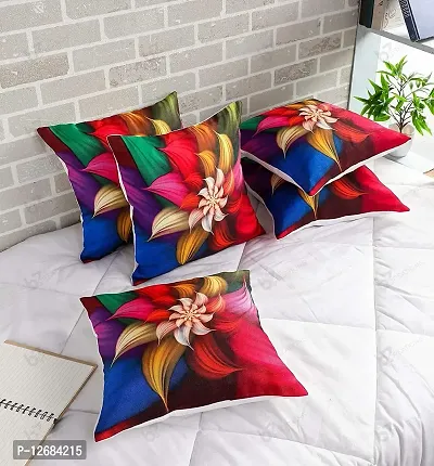 b7 CREATIONS Floral Digital Printed Poly Canvas Cushion Cover (Red) - Set of 5