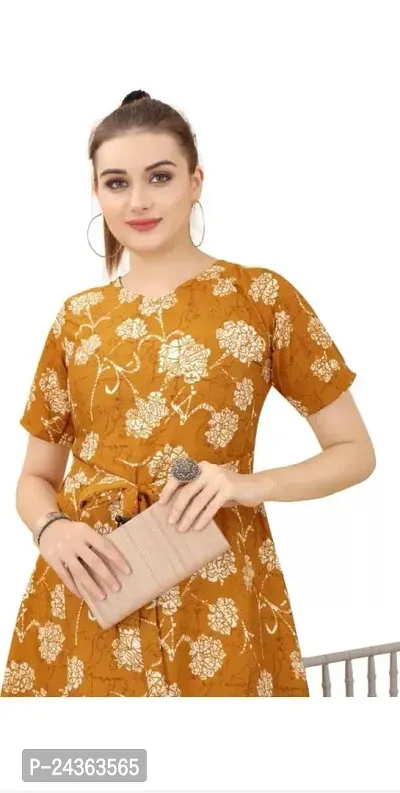 Trendy Modern Fancy Gorgeous Women Kurti Freedom Fashion Women's Printed Crepe Lightweight Short Sleeve Mini Casual Wear Western Dress-thumb4