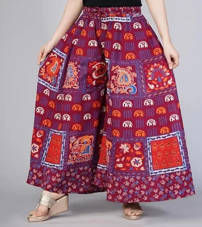 FREEDOM FASHION Trendy Modern Fancy Stylish Lycra Solid Pleated Flared Elephant Printed Palazzo Pant for Women.