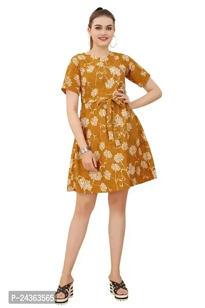 Trendy Modern Fancy Gorgeous Women Kurti Freedom Fashion Women's Printed Crepe Lightweight Short Sleeve Mini Casual Wear Western Dress-thumb0