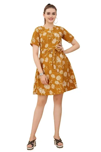 Trendy Modern Fancy Gorgeous Women Kurti Freedom Fashion Women's Printed Crepe Lightweight Short Sleeve Mini Casual Wear Western Dress