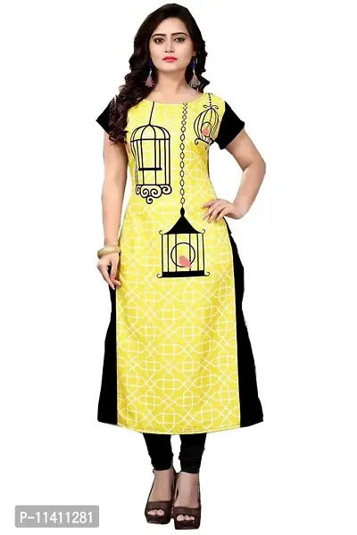 Diksha Fashion Women's American Crepe Kurti (Race_04_Yellow_X-Large)-thumb0