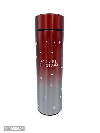 Stainless Steel Star Printed Insulated Water Bottle with Smart Temperature Display for Kids and Adults.Red