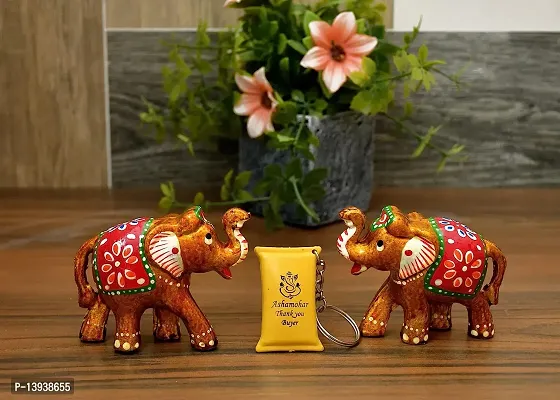 Handmade Elephant Figurine Set of 2 for Living Room Decor and Gift Decorative Showpiece - 8 cm (Paper Mache, Yellow)