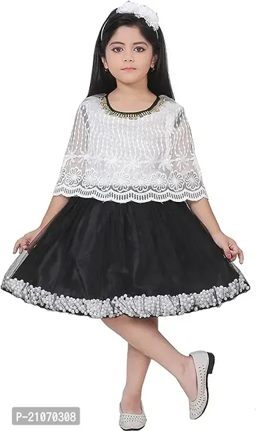 Stylish Net Printed Knee Length/Midi Casual Dress for Girls-thumb0