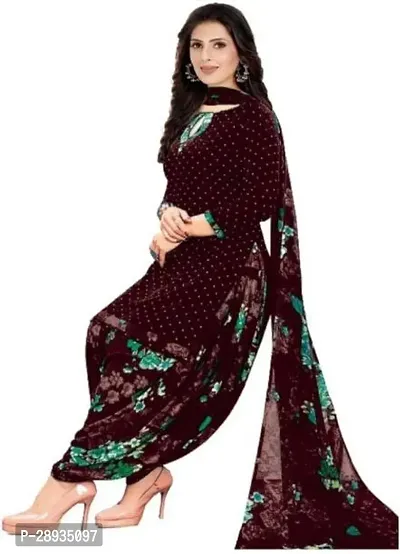 Elegant Brown Poly Crepe Dress Material with Dupatta For Women-thumb0