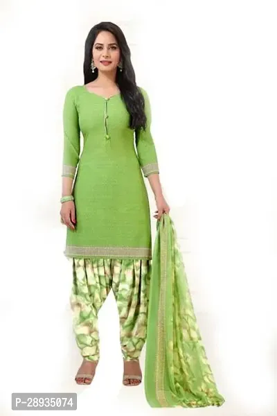 Elegant Green Poly Crepe Dress Material with Dupatta For Women