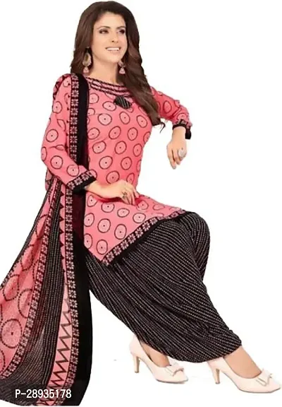 Elegant Pink Poly Crepe Dress Material with Dupatta For Women-thumb0