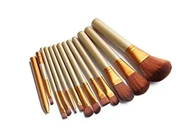 Naked Wooden Full Makeup Brush Set with Golden Handle - Pack of 12-thumb1