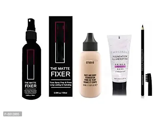 Combo Of Fixer,Primer,120ml Foundation And Eyebrow Pencil (Pack Of 4 Items)-thumb0