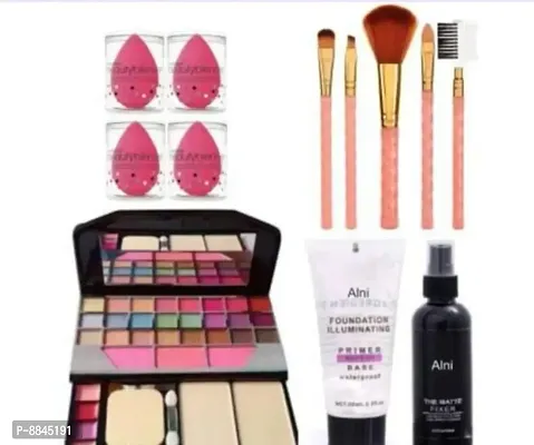 Hot Beauty Combo Of Tya  Eyeshadow (6155),Fixer,,Primer , 4 Puff,  And Rose 5 Piece Brush