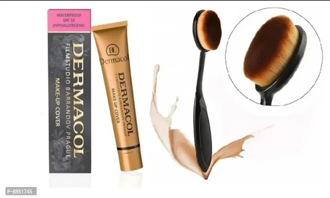 Hot Beauty Combo Of Oval Shape Make Up Brush And  Make -Up, Cover-Up Foundation Dermacoal-thumb0