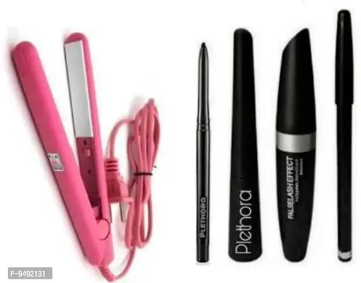 hot beauty combo of eyeliner ,mascara ,eyebrow pencil ,kajal ,and mini straightner