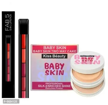 Hot Beauty Combo Of 5 In 1 Lipstick And 2 Way  Baby Skin Compact-thumb0