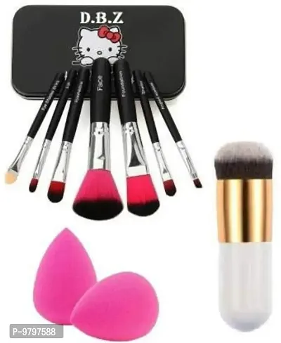 Hot Beauty combo of black hello kitty brush and capsule foundation brush and 2 piece beauty blender