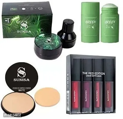 hot beauty combo of sunisa foundation - sunisa compact - red edittion and green stick mask