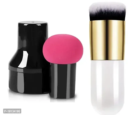 hot beauty combo of 1 piece mushroom puff and 1 piece white capsule foundation brush