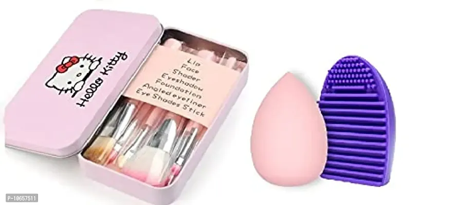 hot beauty combo of pink kitty brush box  ,1piece beauty blender and1 piece brush cleaner-thumb0