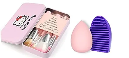 hot beauty combo of pink kitty brush box  ,1piece beauty blender and1 piece brush cleaner