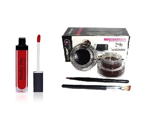 hot beauty combo of 2in1 gel eyeliner black and brown and matte me  lipstick
