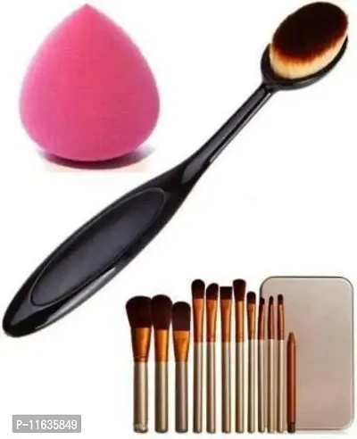 HOT BEAUTY COMBO OF 12 PIECE NAKED BRUSH BOX  1PIECE SPOON SHAPE SHAPE FOUNDATION  BRUSH  AND 1PIECE BEAUTY BLENDER-thumb0