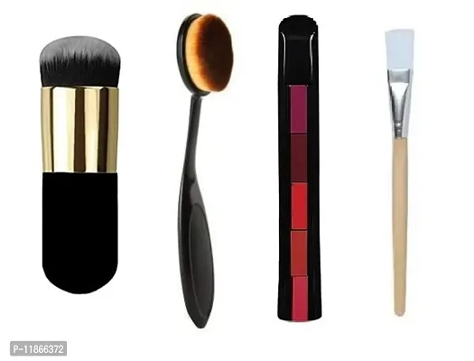 hot beauty combo of 5in1 lipstick ,facial brush ,spoon shape foundation brush  bullet shape black foundation brush