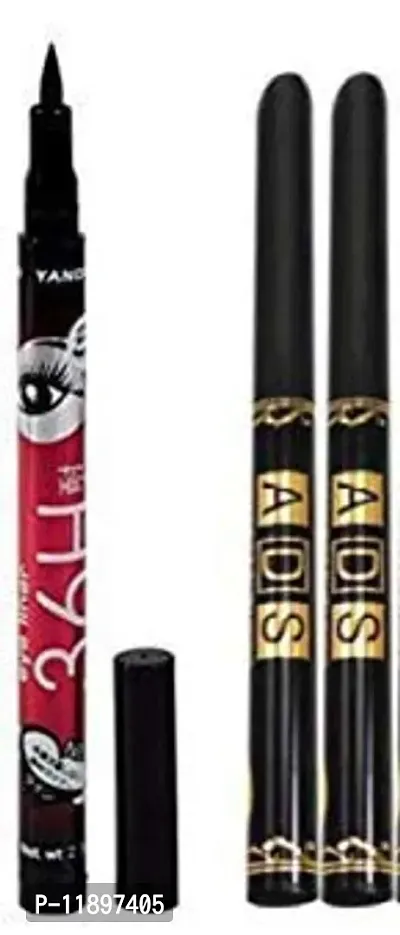 hot beauty combo of 1piece 36h sketch eyeliner and 2piece ads black kajal-thumb0