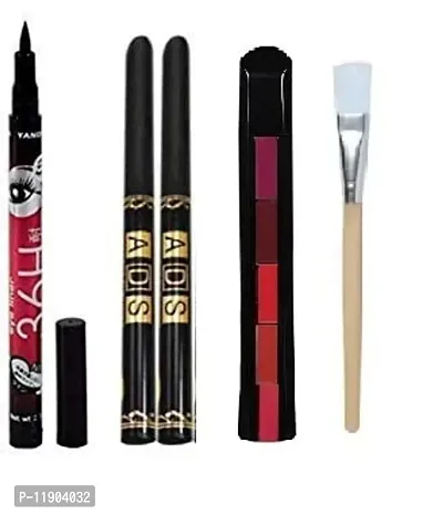 hot beauty combo of  36 h eyeliner 2 piece ads kajal ,5in 1lipstick  facial brush-thumb0