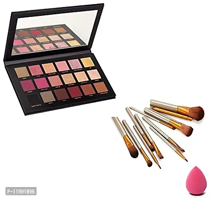 HOTBEAUTY Combo Of Rose Gold Remastered 18 Multicolor Eye shadow with Makeup 12 Pc Brush set  1 Pc Blender (3 Items in the set), Glossy Finish