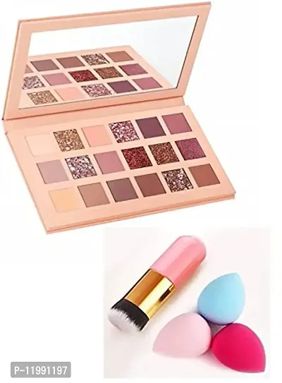 HOTBEAUTY Nude Eyeshadow Palette 18 Color Makeup Palette Eye Make Up High Pigmented Professional  1 Pc Makeup Round Brush  Beauty Blender