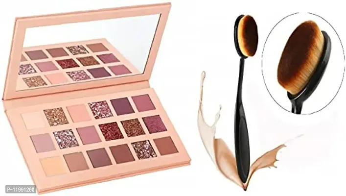 HOTBEAUTY Nude Eye Shadow Palette 18 Shade in 1 Kit With Oval Shape Makeup Brushes  (2 Items in the set), Shimmery  Matte Finish