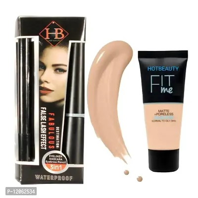 HOTBEAUTY Waterproof Eyeliner, Mascara, Eyebrow Pencil (3 in 1) iquid Foundation, Matte  Poreless,
