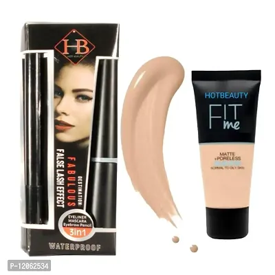 HOTBEAUTY Waterproof Eyeliner, Mascara, Eyebrow Pencil (3 in 1) iquid Foundation, Matte  Poreless,-thumb0