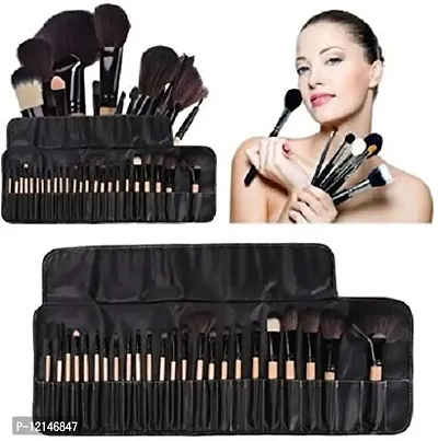 hotbeauty Fiber Bristle Makeup Brush Set with Black Leather Case- BLACK, 24 Pieces