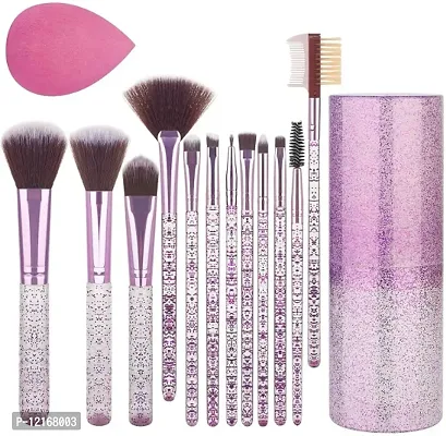Makeup Brush Set With Storage Barrel - Pack of 12 (Shiny purple) with 1ps makeup puff