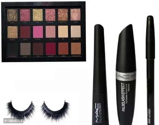 Hot Beauty combo of Rose Gold Eyeshadow Pallette  ,1pair eyelashes ,liquid eyeliner, mascara and eyebrow pencil