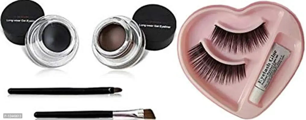 hot beauty combo of  gel eyeliner black and brown  and 1pair eyelashes with glue  in heart shape packing