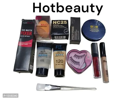 HOT BEAUTY COMBO OF MAKE UP -FIXER ,PRIMER,FOUNDATION,LIQUID CONCEALER,LIQUID LIPSTICK,,COMPACT,PREP-PRIME ESSENCIAL OIL,LOOSE POWDER,1PIECE SPONGE, 1PAIR HEART SHAPE PACKING EYELASHES AND 1PIECE FACE