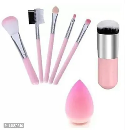 hot beauty combo of  Pink 7 Pcs Soft Pink Makeup Brushes Set and 1 Pink Foundation Brush with 1 Pink Beauty Blender Womens  Girls - (Pack of 7)-thumb0