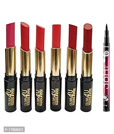 Hot Beauty combo  of 6 piece nyn  Lipsticks and 36h Black stick Eyeliner-thumb0